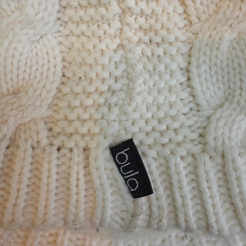 Bula Cable Knit Beanie Hat with Rim Women's One Size, White, Lined